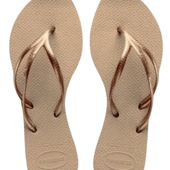 Havaianas Double Strap Golden Tan (name: Rose Gold) Flip Flops 39/40 US 8-9 NEW - Picture 1 of 5